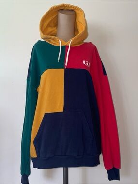 BDG Multicolor Patchwork Hooded Sweatshirt